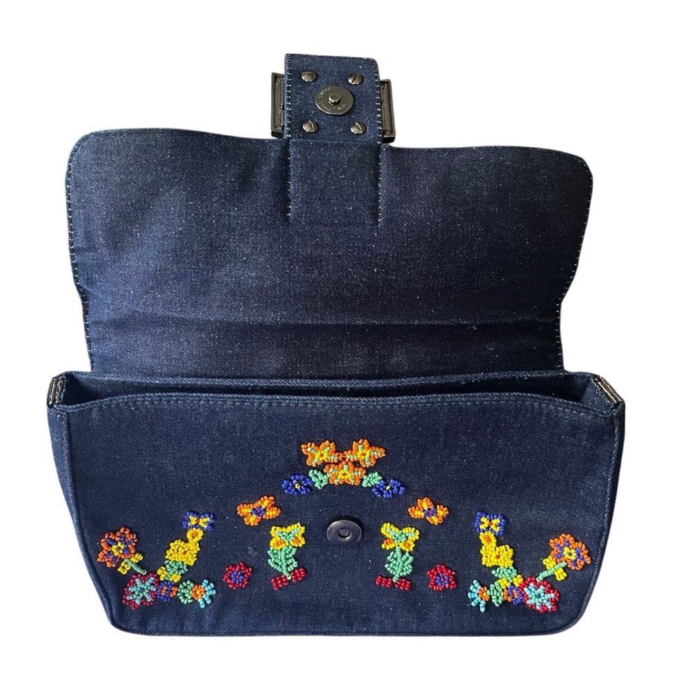 Designer Inspired Denim Clutch with Colorful Beads - Picture 2 of 8